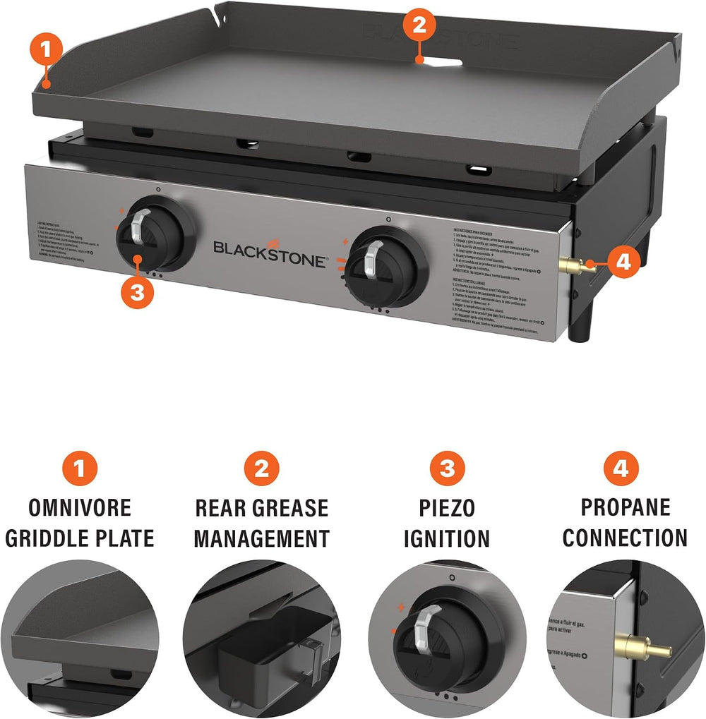 Blackstone 1666 22” Tabletop Griddle with Stainless Steel Faceplate, Powder C...