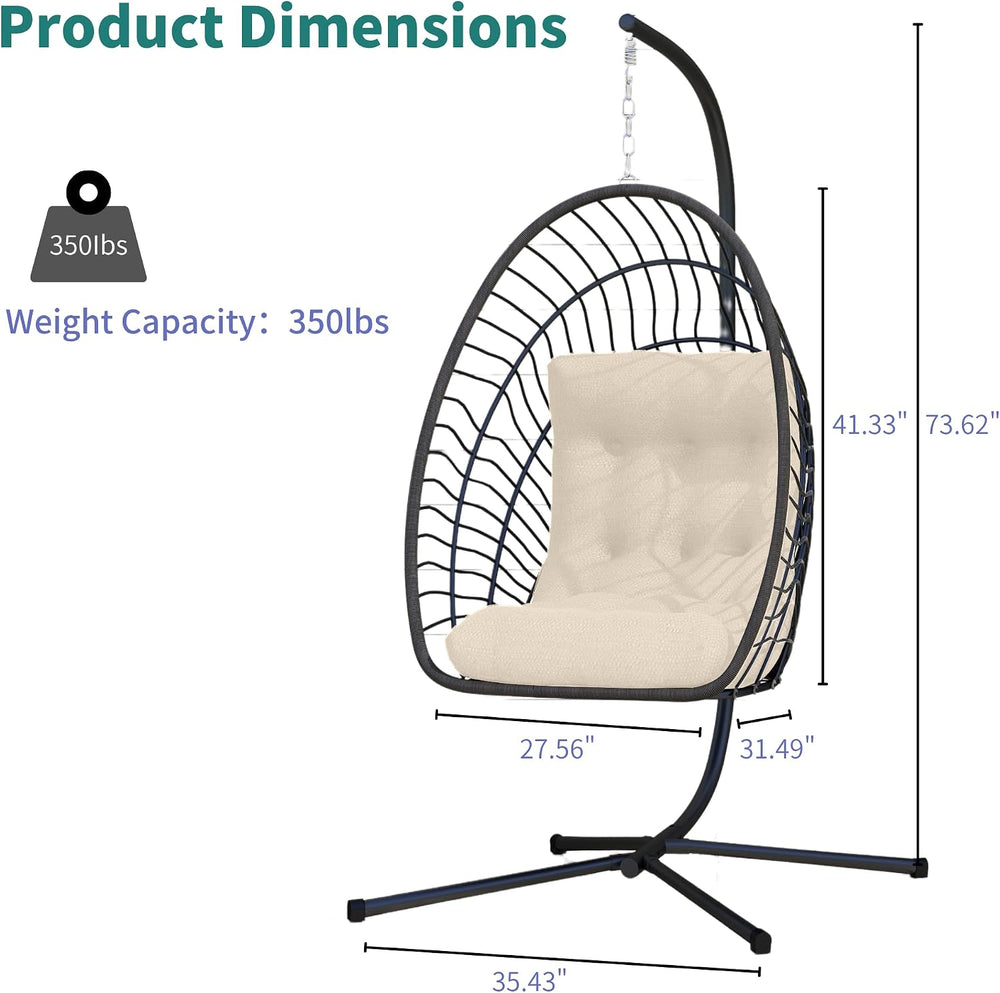 Kingdura Hanging Egg Chair with Stand Indoor Outdoor, Foldable Rattan Wicker ...