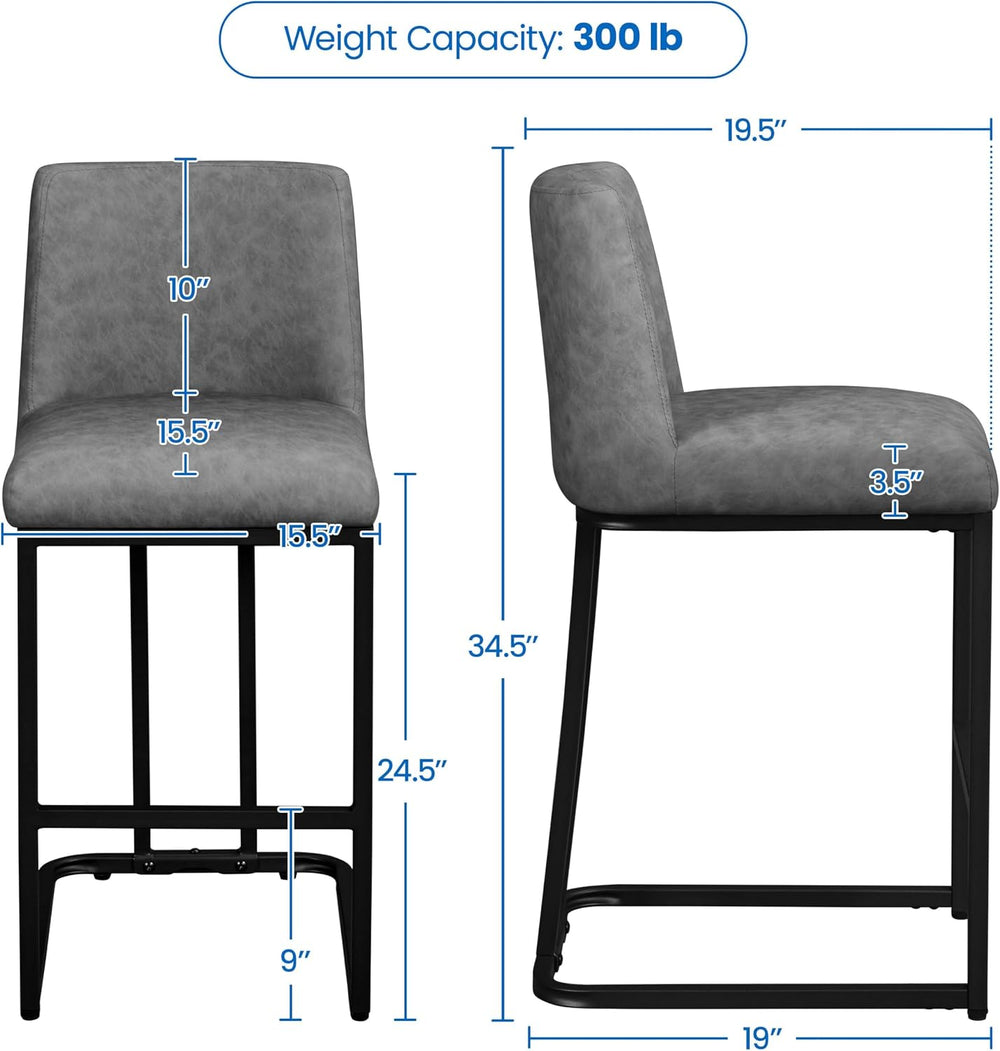 Yaheetech 24'' Bar Stools Set of 2, Leather Counter Height Bar Stools...
