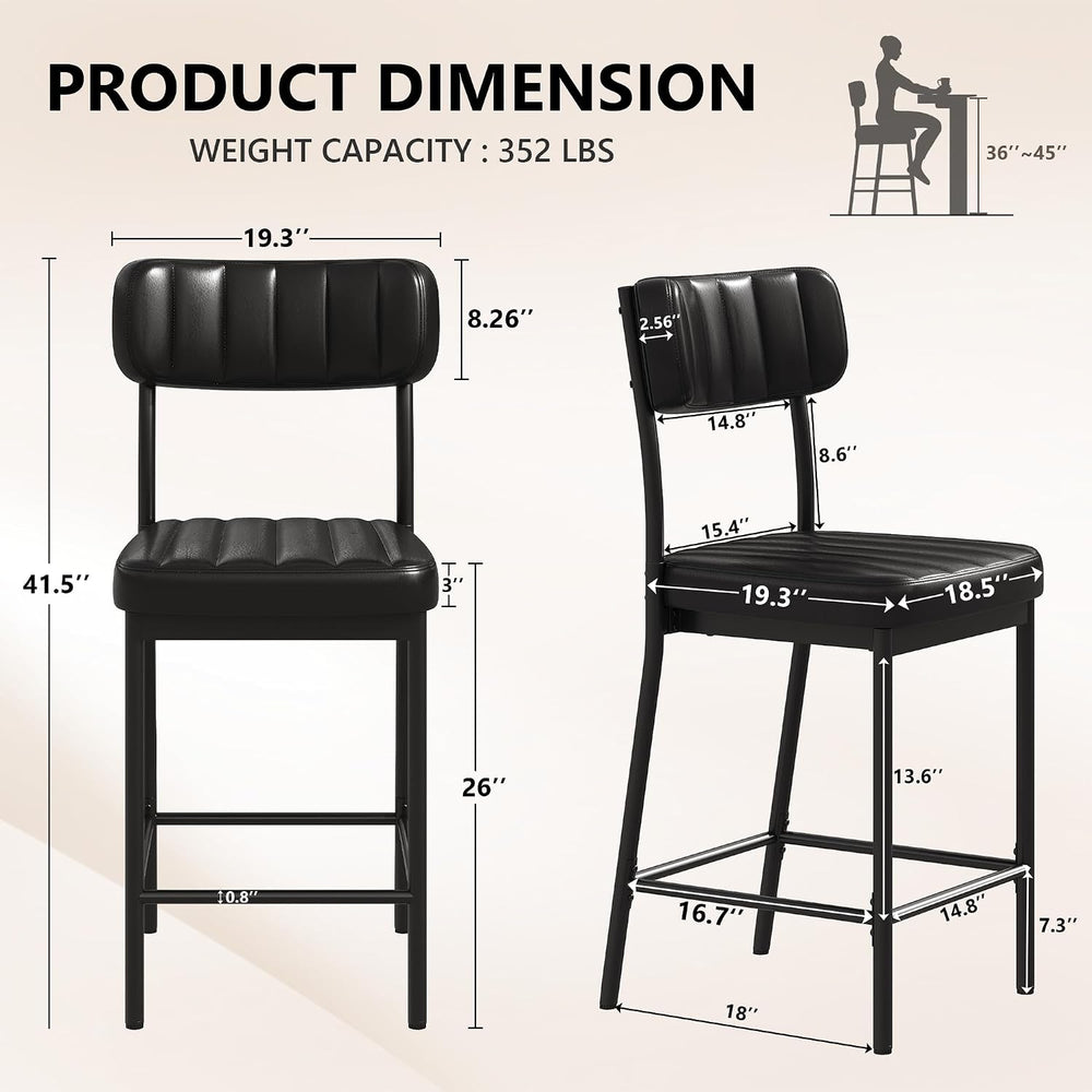 Einhomn Bar Stools Set of 2, 26'' Tall Counter Height Bar Stools, Uph...