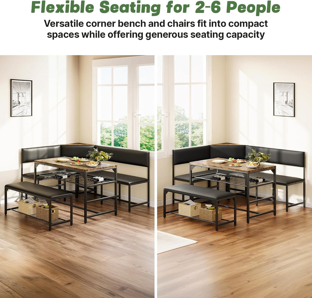 Concho Corner Dining Table Set with Soft Seat, Coffee Brown