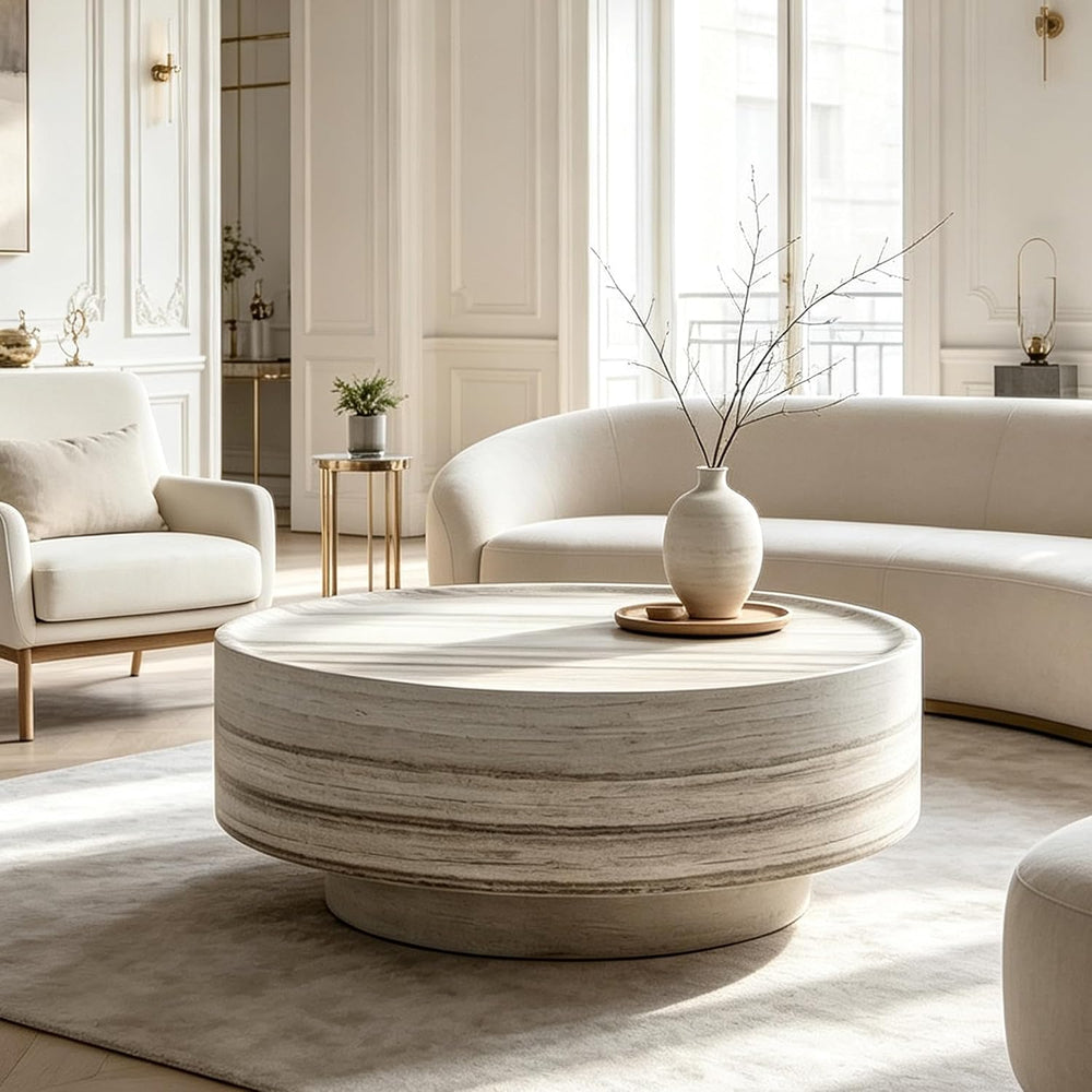 31.5" Round Faux Marble Coffee Table for Living Room (31.5"x12.8&qu...