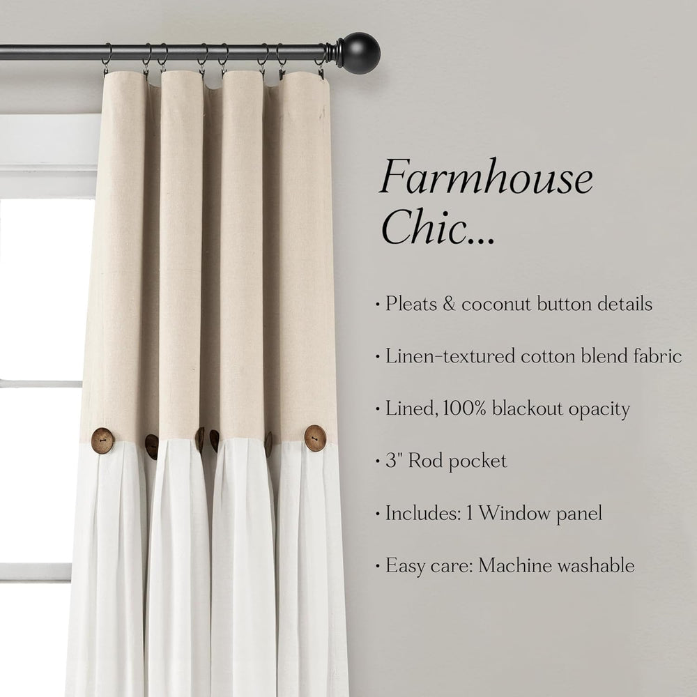 Lush Decor Linen Button Window Curtain Panel, Single, 40" W x 84" L...