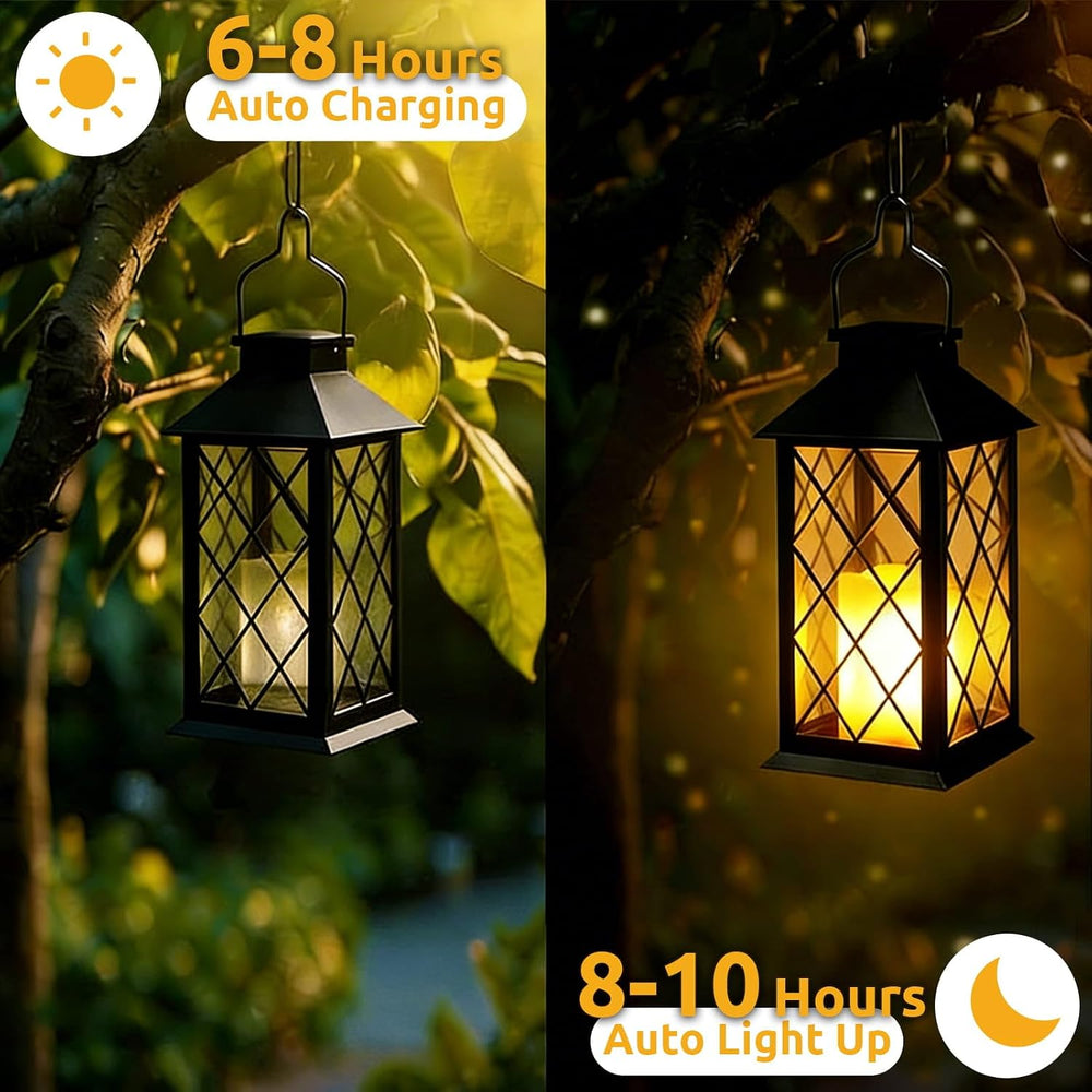 2 Pack Large Tempered Glass Solar Lanterns Outdoor Waterproof
