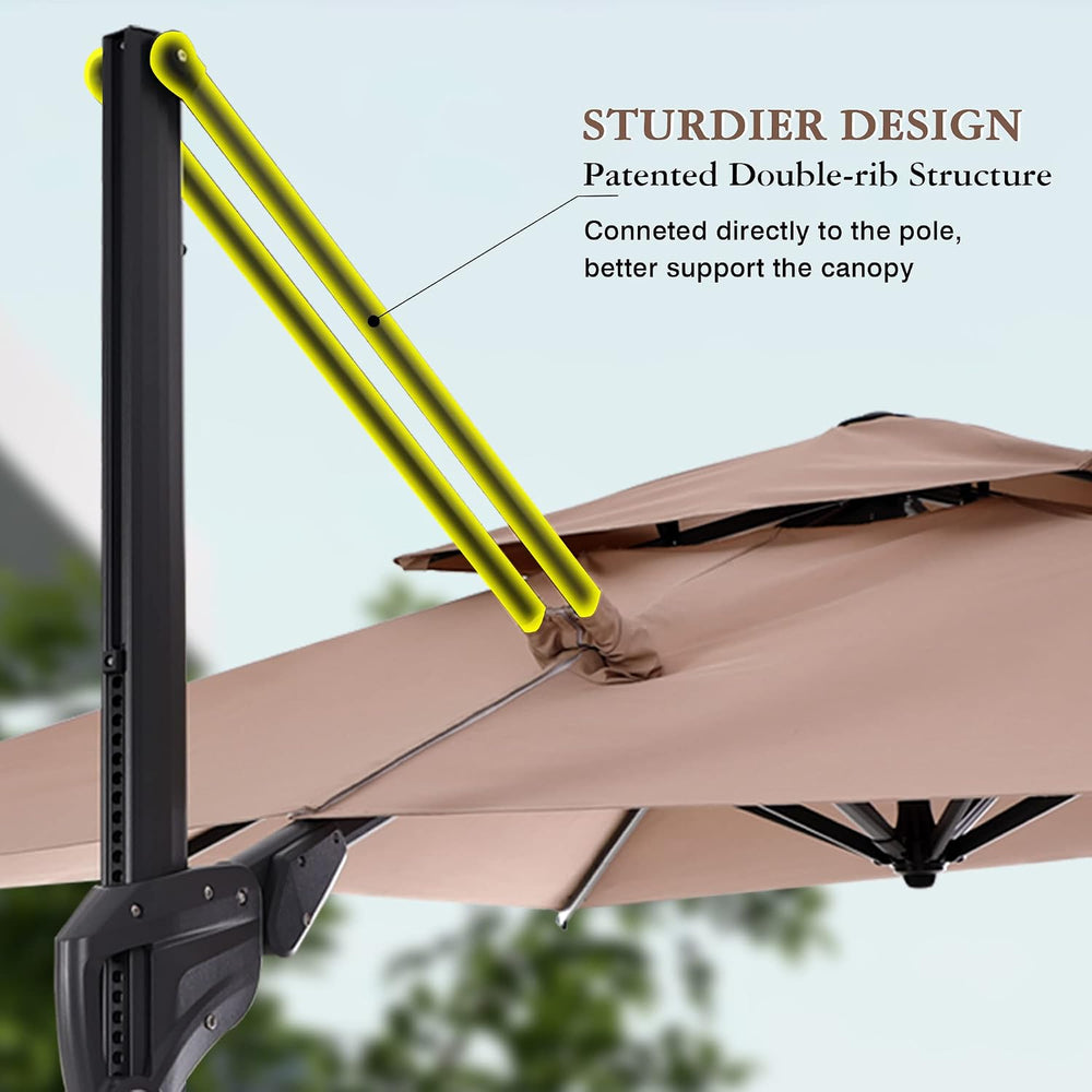 10ft Cantilever Patio Umbrella - 360° Rotation & Infinite Tilt Beige