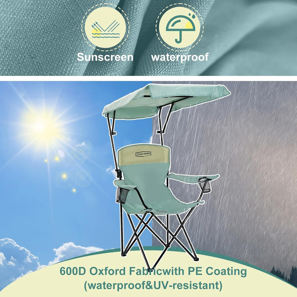 YOUNG WOOD Camping Chair with Canopy, Beach Chair with Shade,Portable,Lightwe...