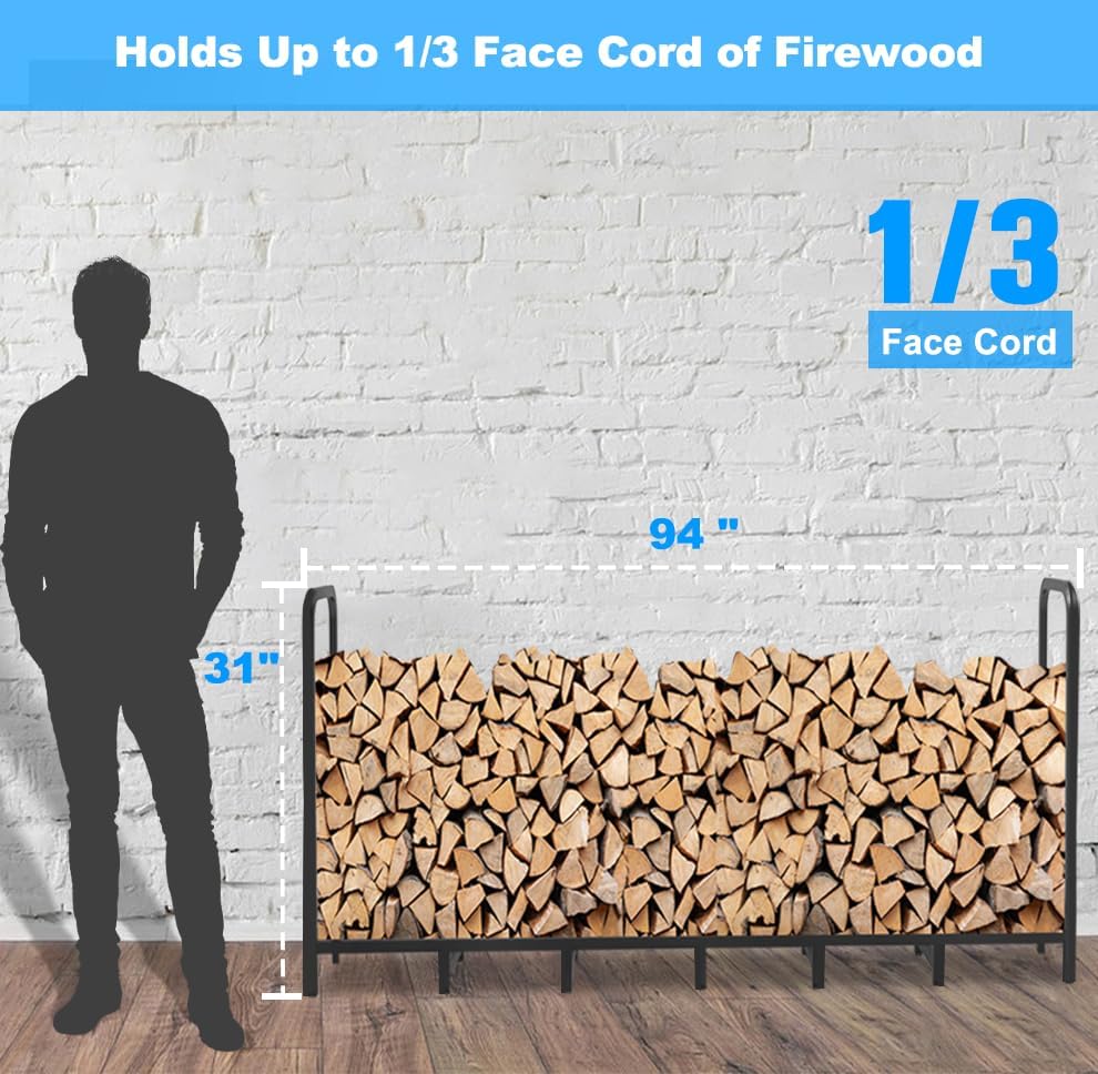 8ft Firewood Rack Holder, Adjustable Heavy Duty Fire Log Stacker Stand for Fi...