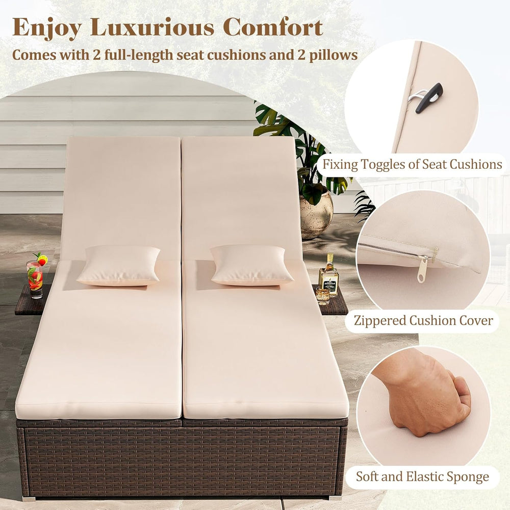 Tangkula Outdoor Rattan Daybed with 6-Level Adjustable Backrests, 2-Person Ad...