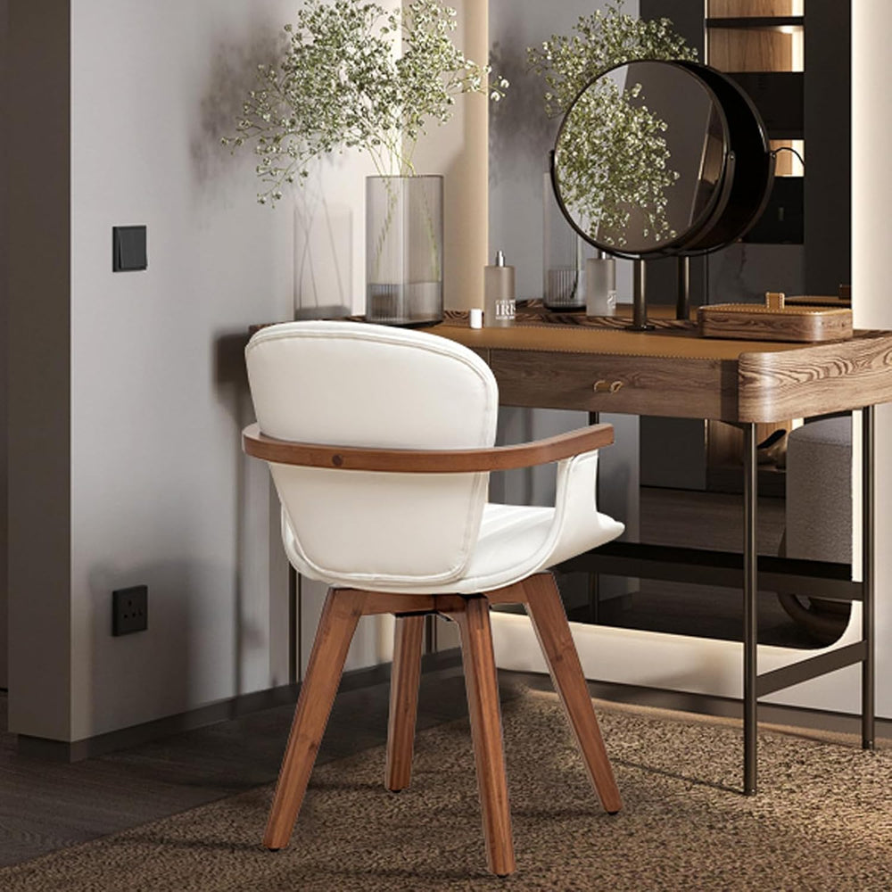 LUNLING Swivel Dining Room Chairs Set of 2,Mid Century Modern White Faux Leat...