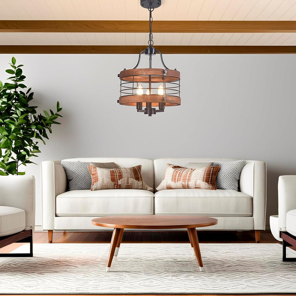 Farmhouse Wood Chandelier Vintage Ceiling Light, Modern Metal & Wooden Ci...