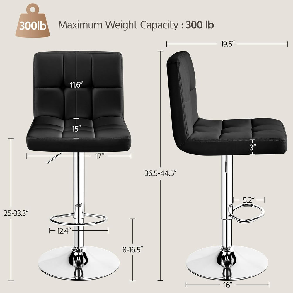 Yaheetech Bar Stools Set of 2 Adjustable Counter Height Barstools Black