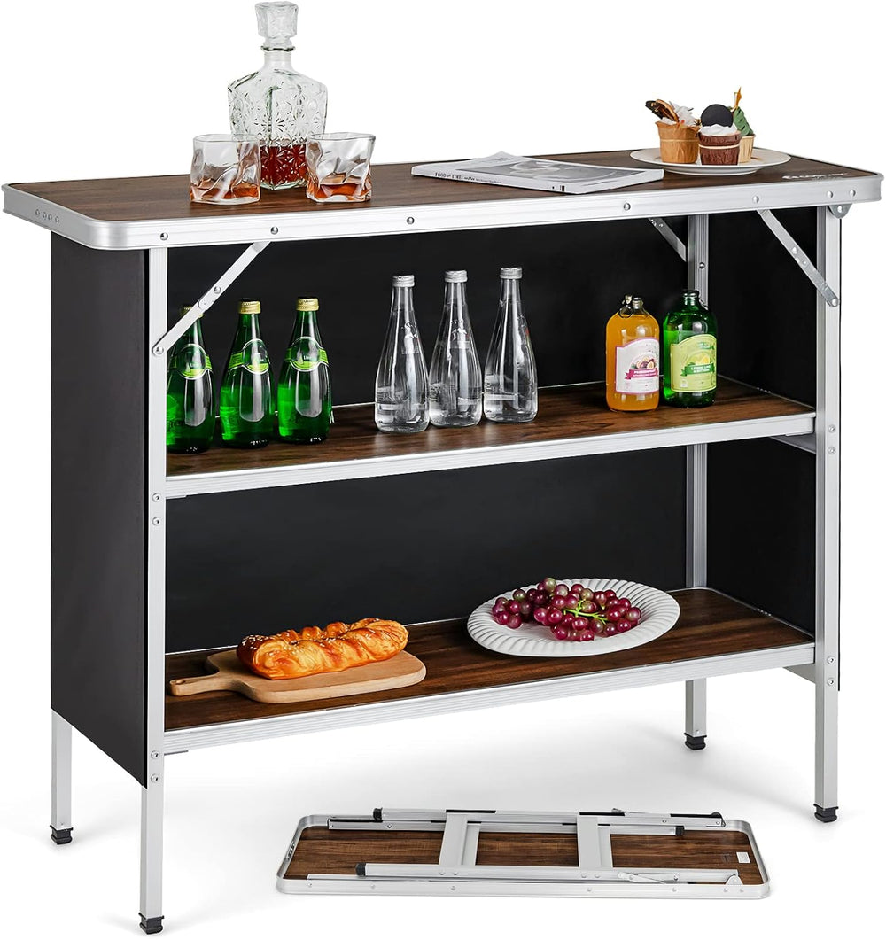 Goplus Folding Camping Table, Aluminum Portable Pop-Up Bar Table with 2-Tier ...
