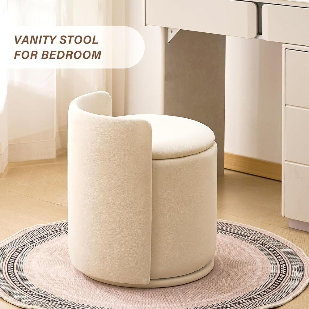 360° Swivel Makeup Chair with Storage, Upholstered Accent Stool with Back, Ro...