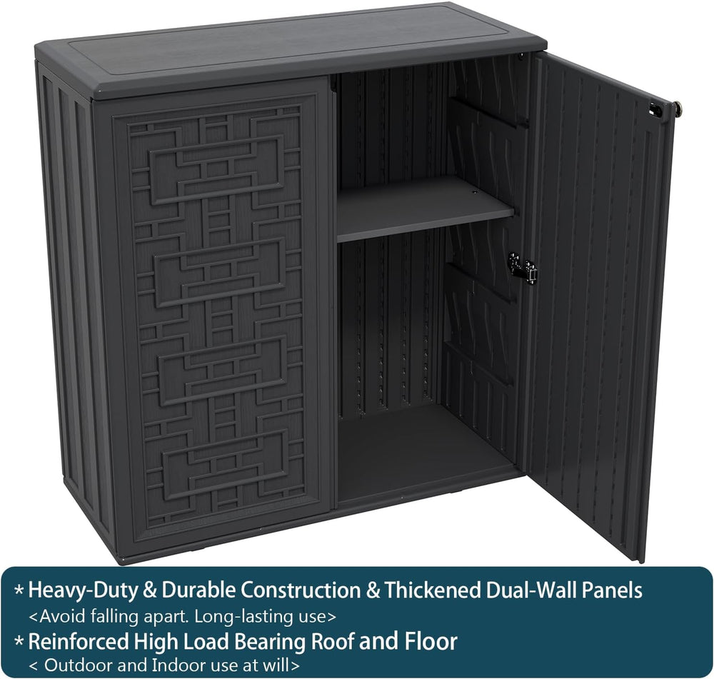 HOMSPARK Indoor/Outdoor Storage Cabinet with Doors and Shelf, 34”x15”x36” HDP...