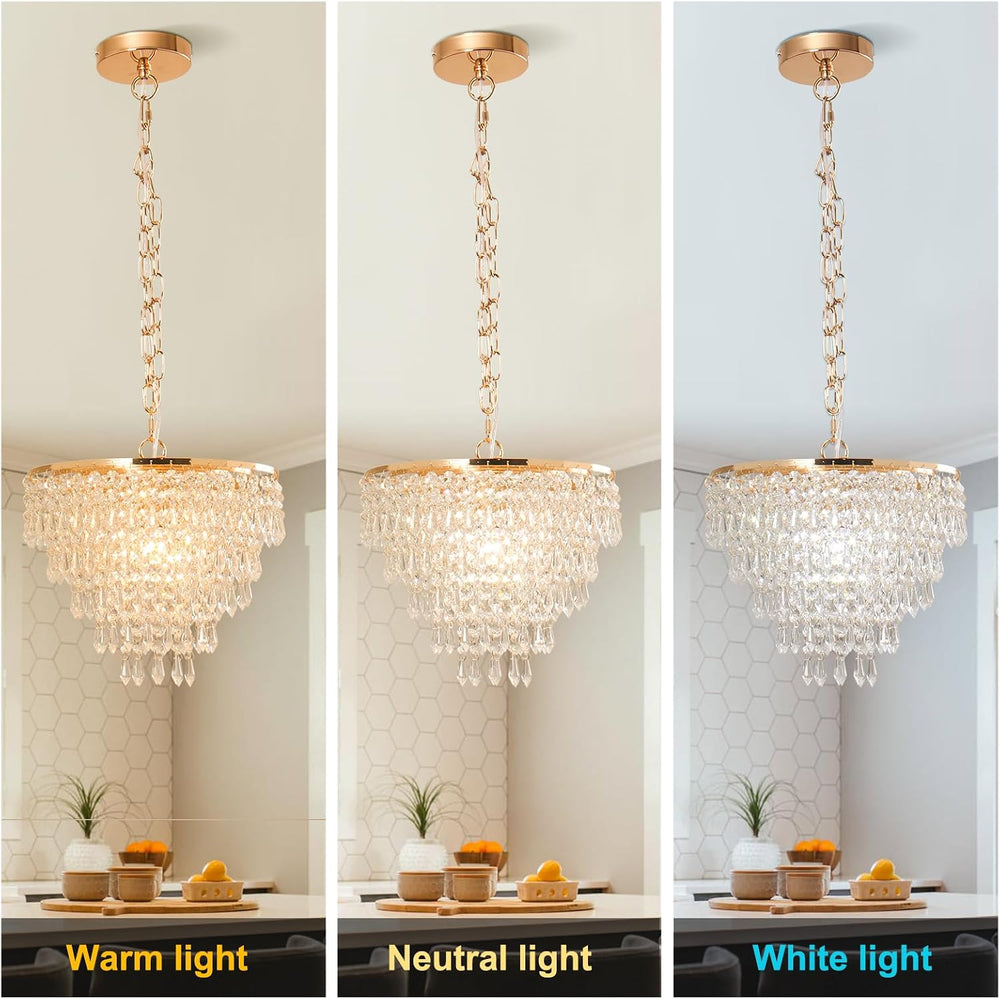 FRIXCHUR Gold Crystal Chandelier, Semi Flush Pendant Light, 11.8 in