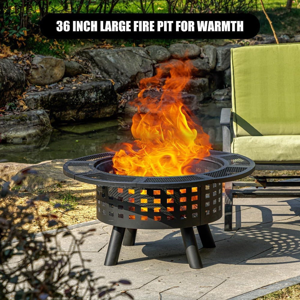 Verdeluxe 36 inch Outdoor Fire Pit with Cooking Grate 3-in-1 Fire Pit Table