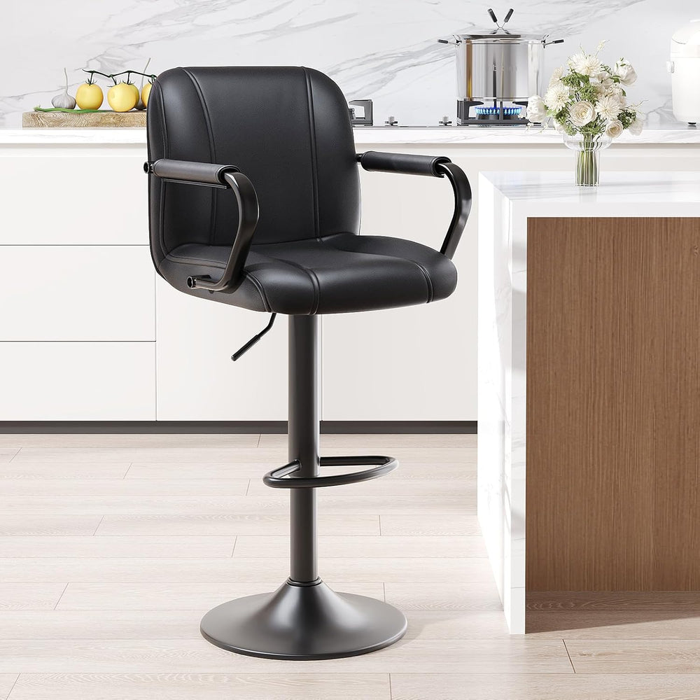 MALOL Bar Stools Set of 1 with Back and Armrest, Swivel PU Leather Kitchen Co...