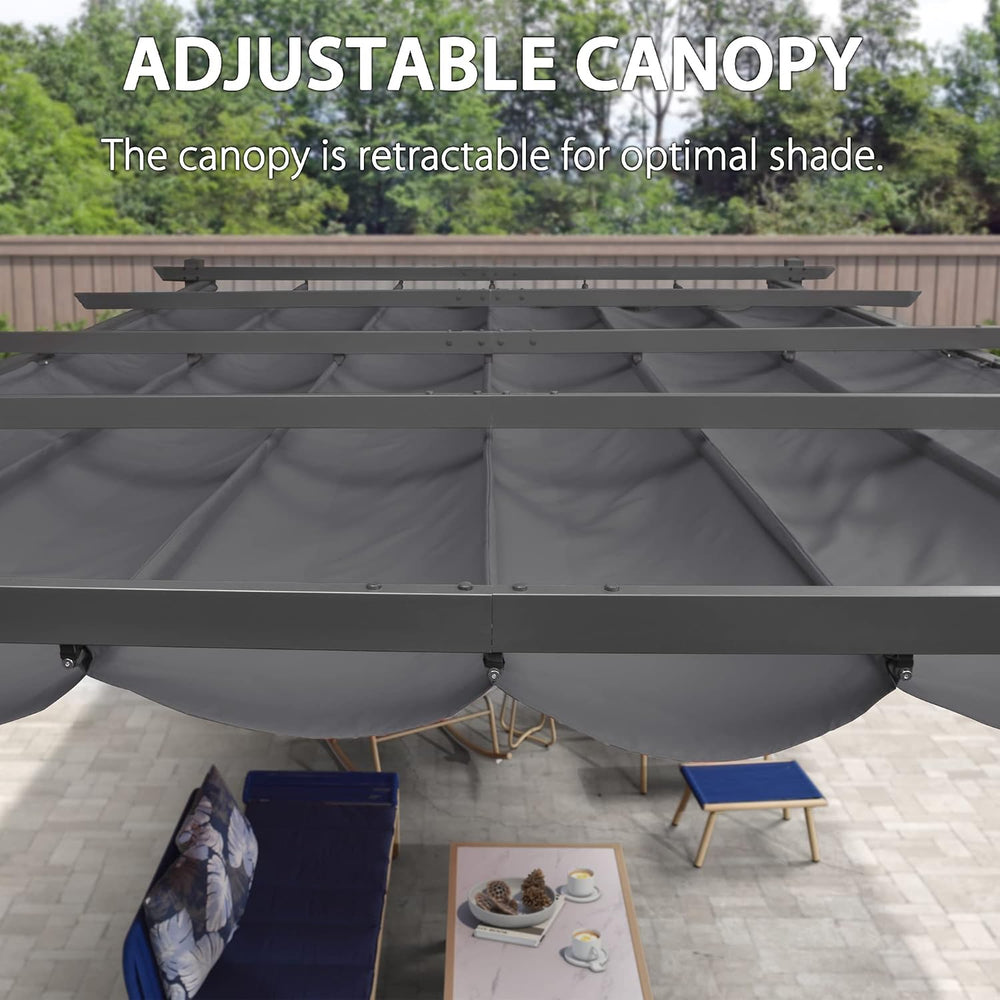 PURPLE LEAF Outdoor Pergola 12' X 16' Retractable Canopy Aluminum, Gray