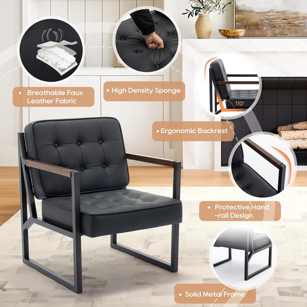 COLAMY Mid Century Modern Accent Chair Set of 2, Comfy Living Room Chair, Bla...
