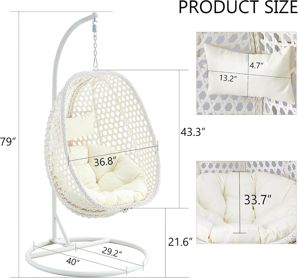 NYEESS Egg Swing Chair with Stand, Rattan Hanging Egg Chair, Hammock Chair