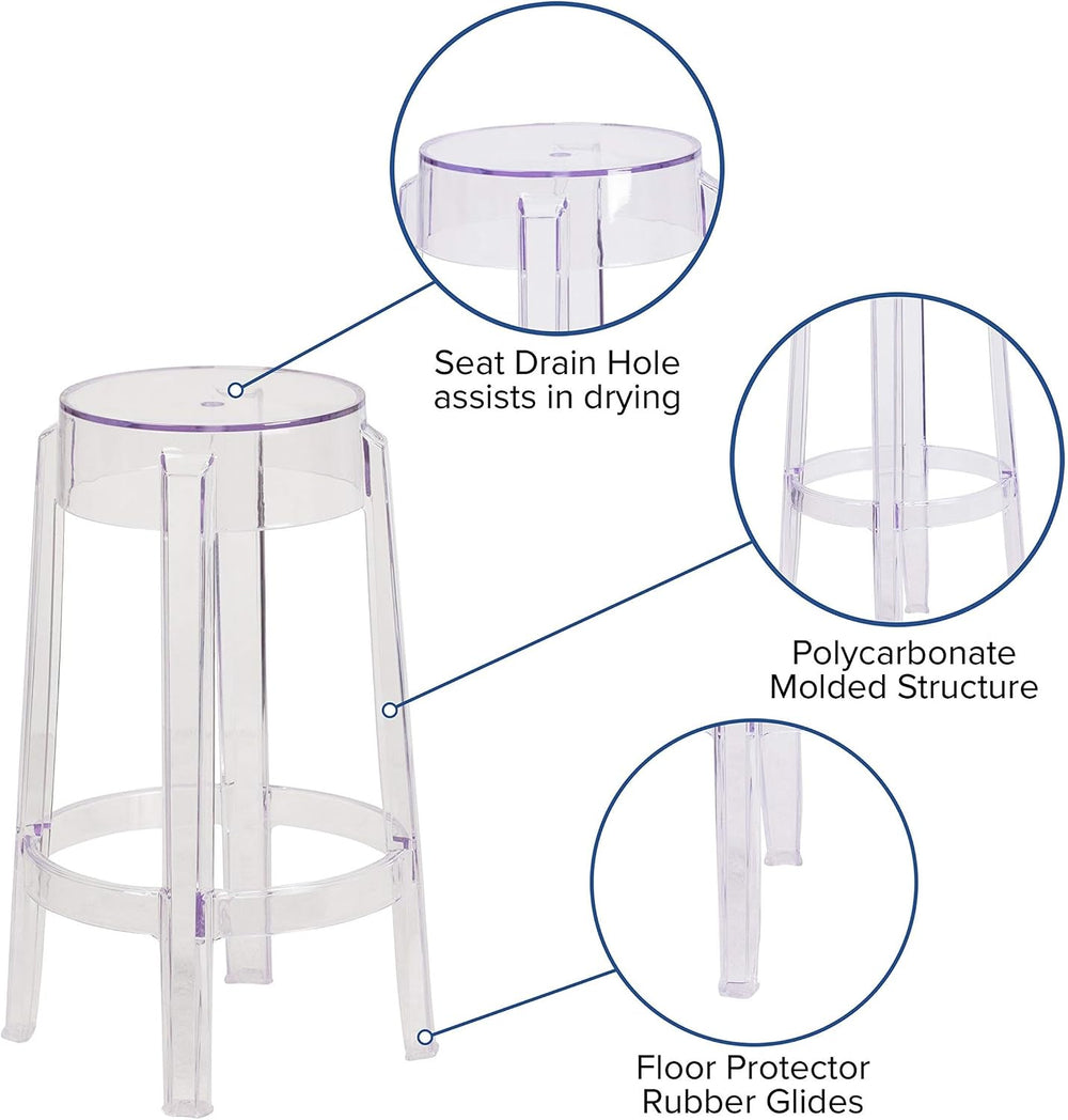 Flash Furniture Laney 25.75" Indoor/Outdoor Counter Height Transparent D...