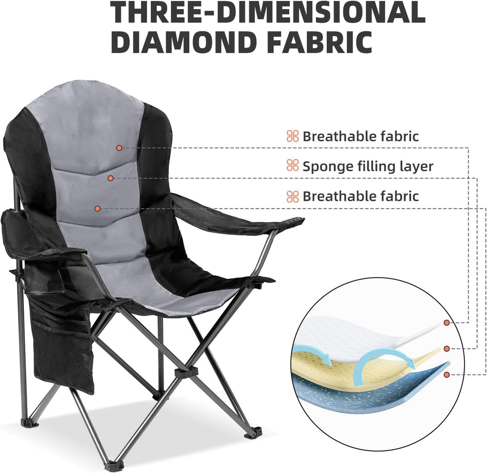2 Pack Folding Camping Chairs for Adults - High Back Padded Outdoor Lawn Chai...