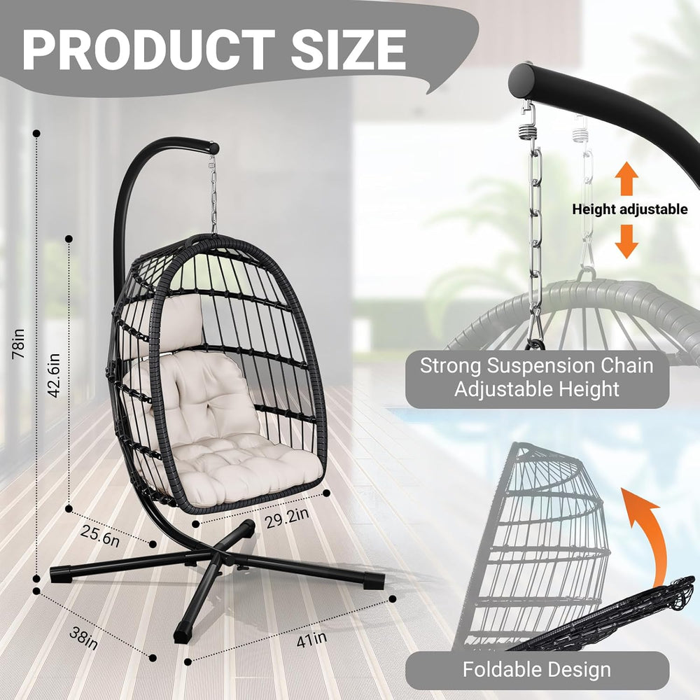 LEVELEVE Egg Chair with Stand,Patio Rattan Wicker Hanging Swing Egg Chair Ham...