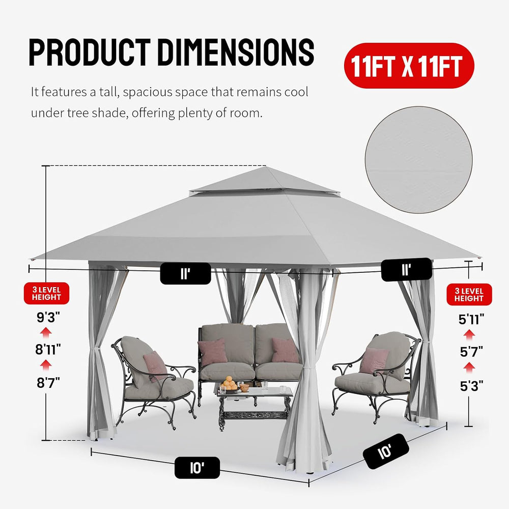 CROWN SHADES 11x11 Pop Up Gazebo, Outdoor Canopy Tent, Gray