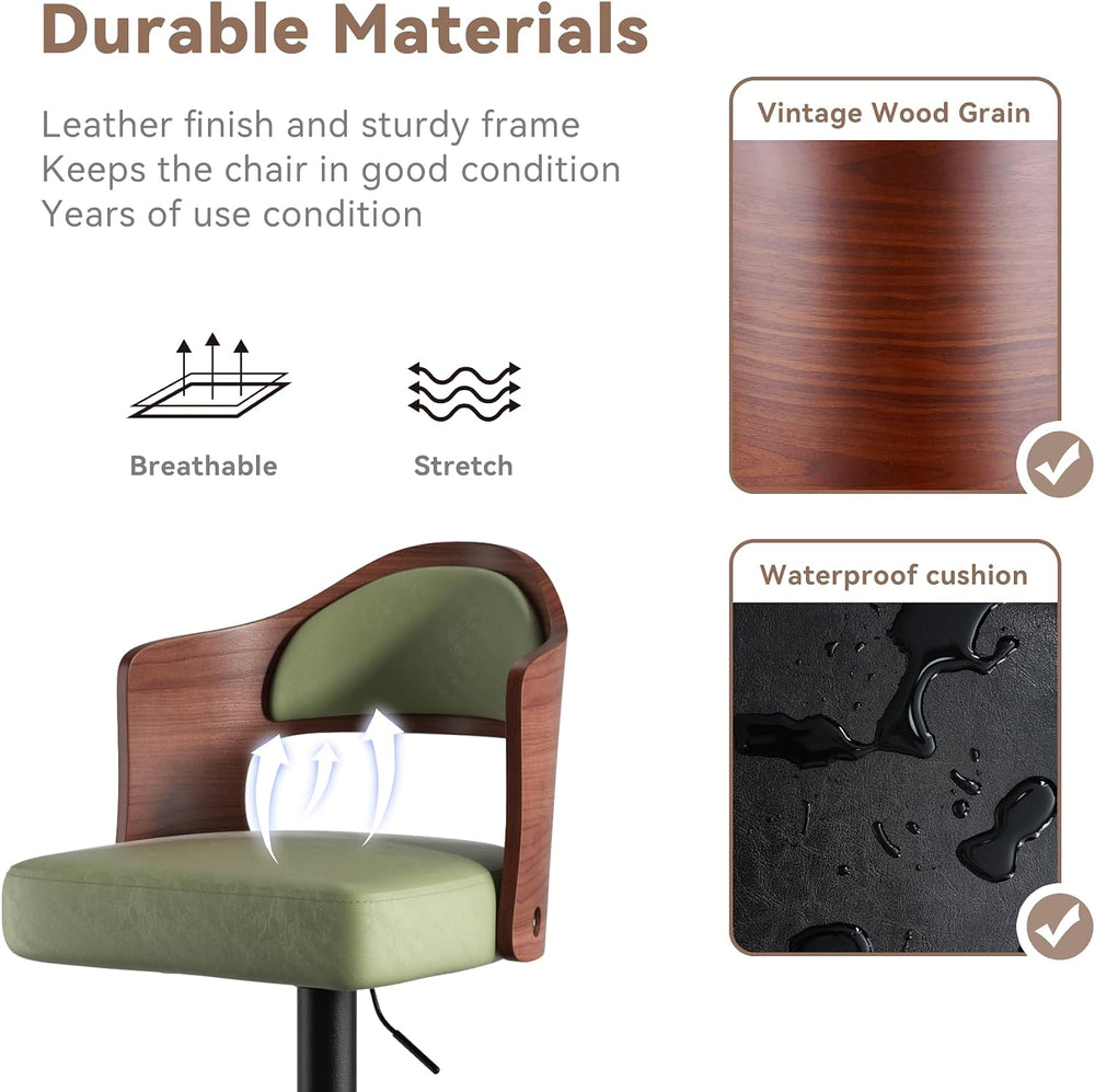 Nalupatio Modern Swivel Bar Stools Set of 2, Wooden Upholstered PU Leather Ba...