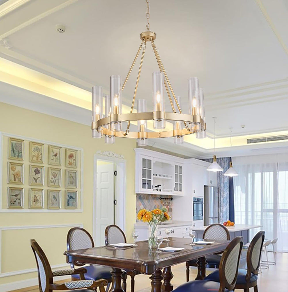 Wagon Wheel Chandelier 8-Light Glass Pendant Light, Industrial Modern Golden ...