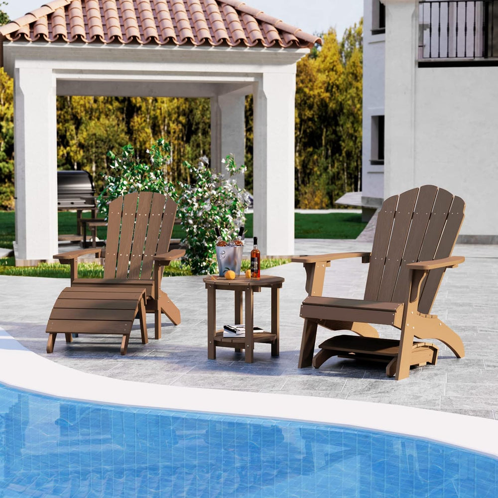 YEFU Folding Adirondack Ottoman Outdoor Set of 2, Teak