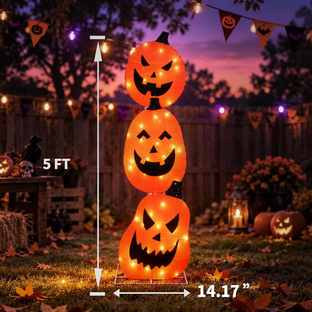 5FT Light Up Pumpkin Halloween Decorations Outdoor, 45 Lights