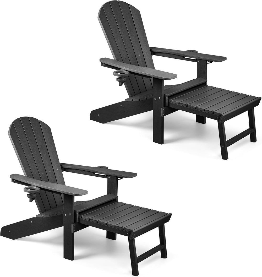 VonHaus Black Adirondack Chair Set of 2 - Reclining Slatted Style Garden Chai...
