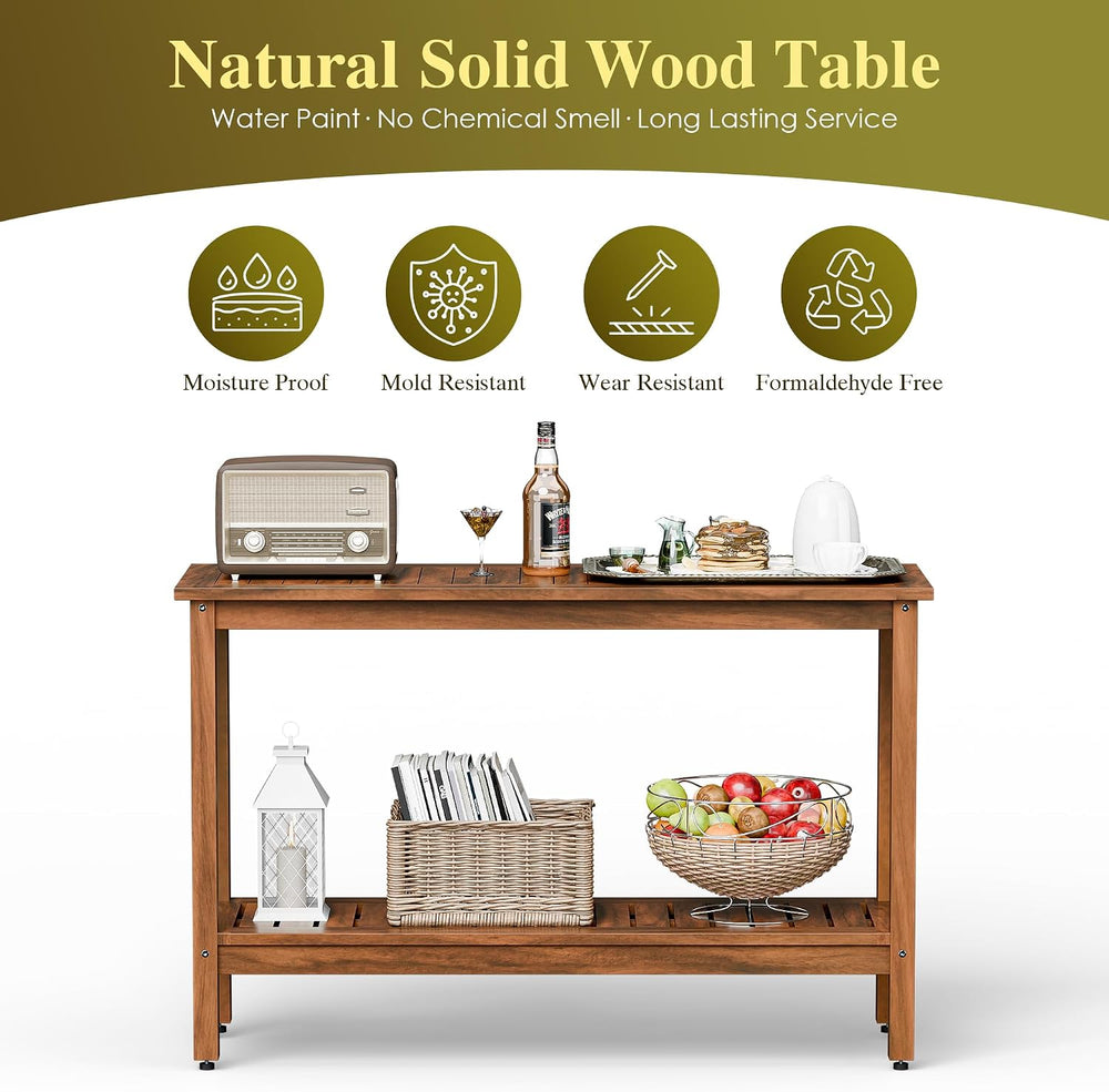 SUPER DEAL 2-Tier Solid Wood Side Table, Outdoor Console Table with Storage S...