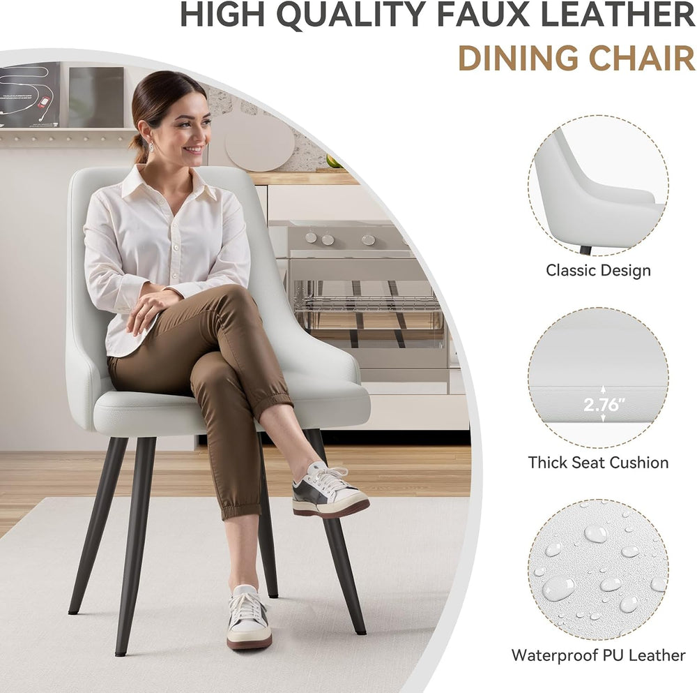 Faux Leather Chairs Set of 2, Waterproof Padded Seat,Ivory