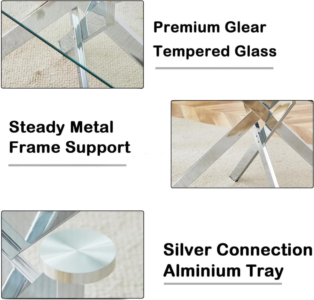 5 Piece Modern Dining Table Set of 4, 51" Tempered Glass Rectangle Dinin...