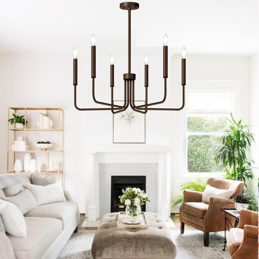 6-Light Farmhouse Chandelier for Dining Room Lighting Fixtures Hanging, Oil-R...