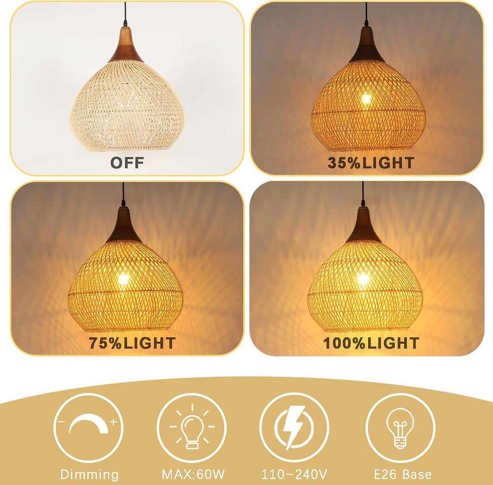 Rattan Pendant Light, 15.7" Rattan Chandelier Hand-Woven Boho Pendant Li...