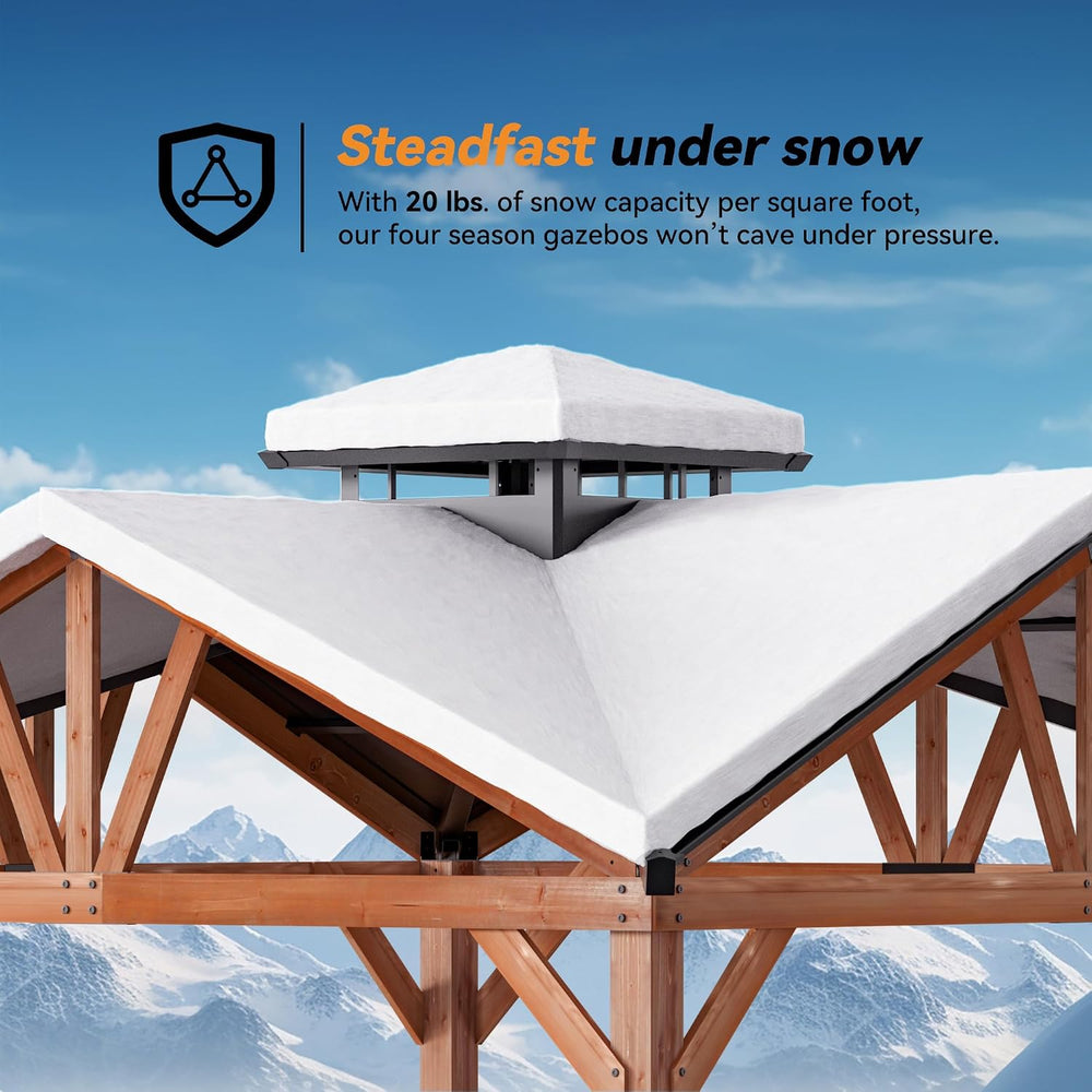 Modern Shade Cedar Wood Gazebo 12’ x 12’, Heavy Duty Hardtop Gazebo with Stee...