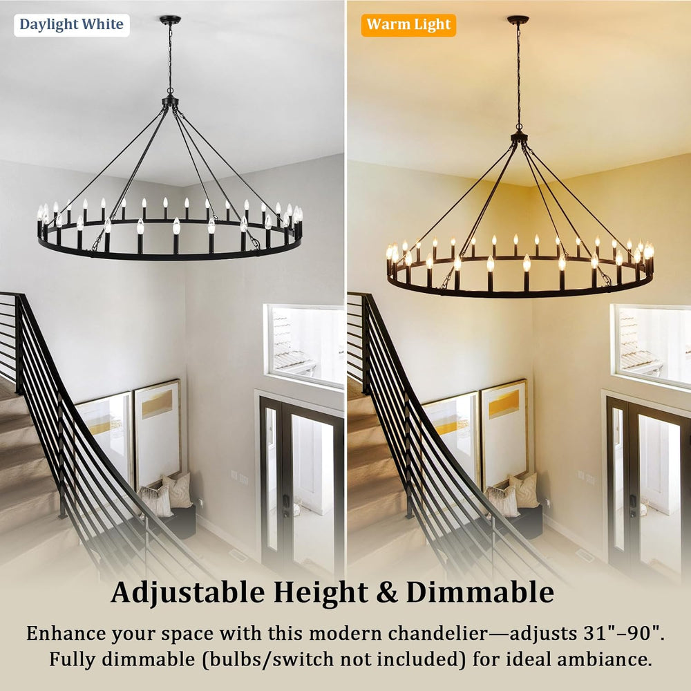 30 Lights Black Extra Large Wagon Wheel Chandelier, 60 Inch Farmhouse Industr...