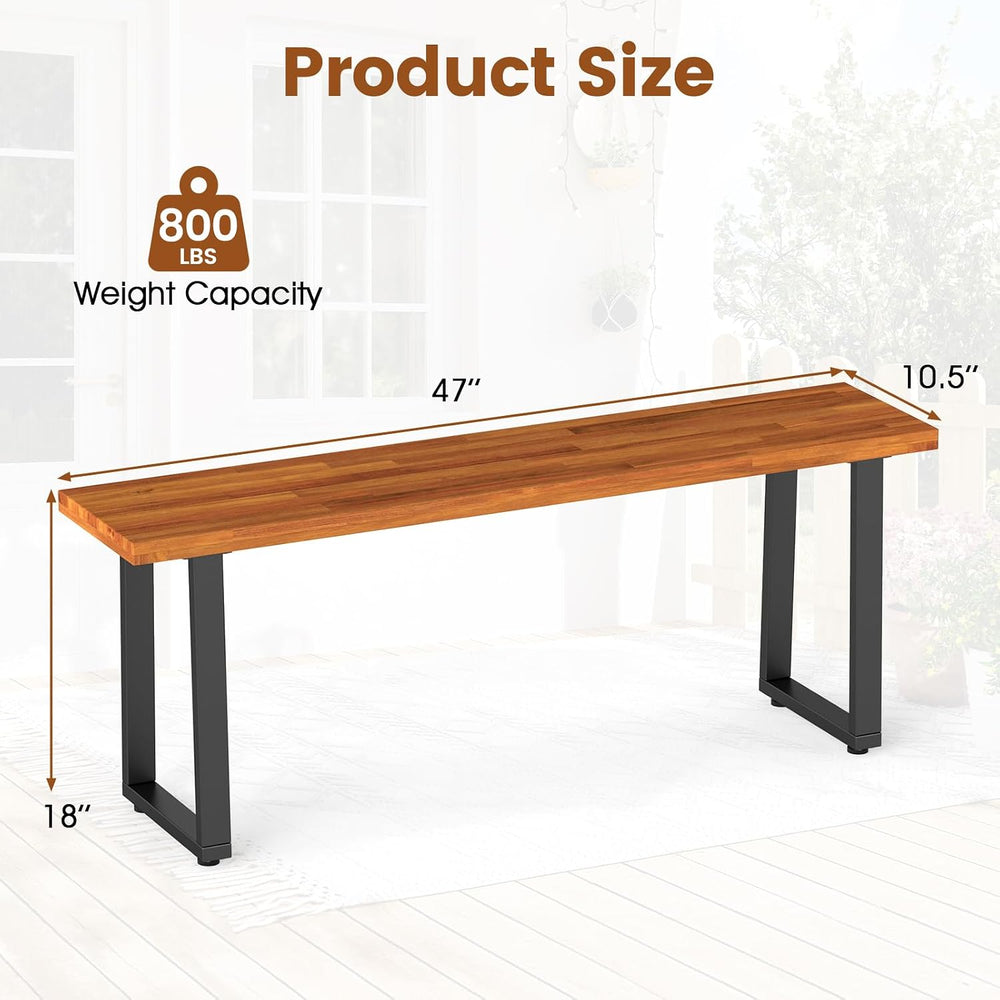 Tangkula Acacia Wood Outdoor Bench, 2-Person Backless Patio Dining Bench
