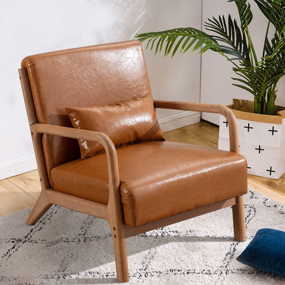 INZOY Mid-Century Modern Accent Chair Set of 2, PU Leather Reading Armchair w...