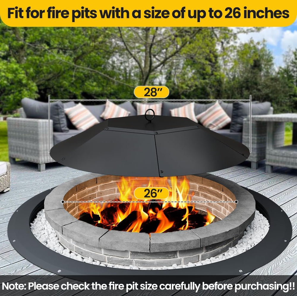 28 inch Metal Round Fire Pit Lid with Handle & Poker