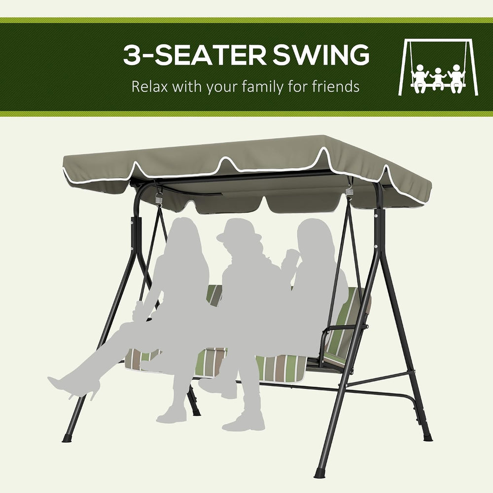 Outsunny 3-Person Porch Swing w/Stand Adjustable Tilt Canopy, Beige/Green