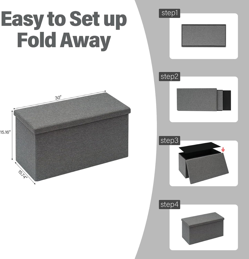 PINPLUS Folding Storage Ottoman Bench with Lid Tray, 30 inches Ottoman Coffee...