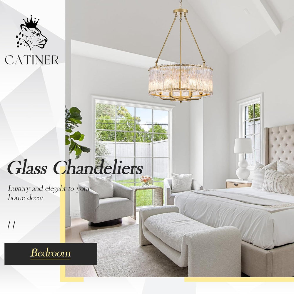 CATINER Modern 20" Crystal Glass Chandelier 6-Light Gold Chandeliers