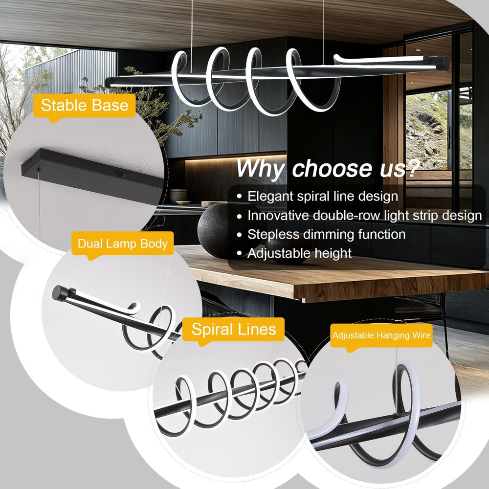 Led Chandelier Dimmable Black Modern Chandelier for Dining Room Light Fixture...