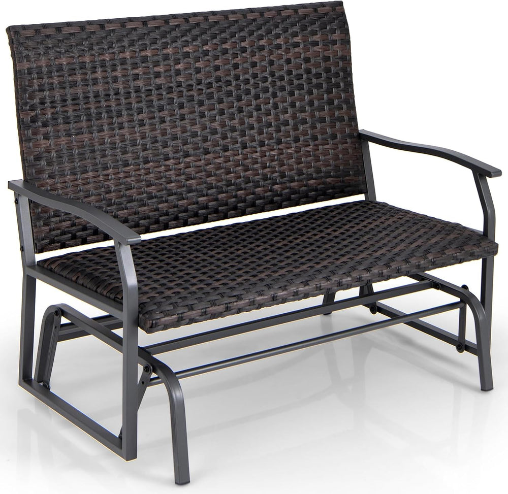 Tangkula Outdoor Rattan Glider Bench, 2-Person All Weather Resistant Glider L...