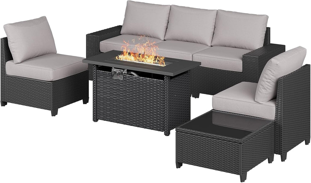 Aoxun Outdoor Patio Furniture Set with 44'' Fire Pit Table, 7 Pcs Out...