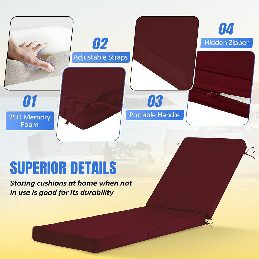 Basic Beyond Chaise Lounge Cushions Outdoor, 3-Layer Waterproof Outdoor Furni...